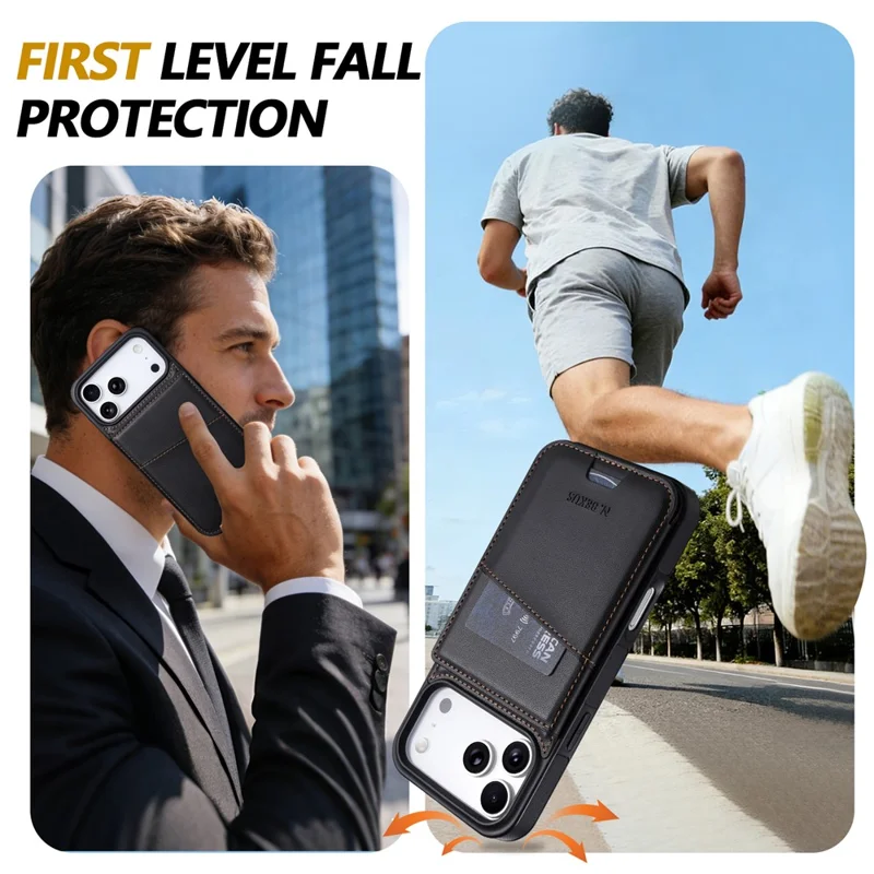N.BEKUS P4 För iPhone 18 Pro Max / 17 Pro Max Hölse RFID-skydd Kortficka PU-läder + TPU Mobilskal med Fotpodd - Svart