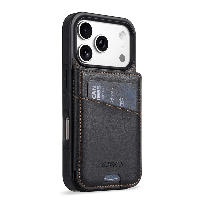 N.BEKUS P4 För iPhone 18 Pro Max / 17 Pro Max Hölse RFID-skydd Kortficka PU-läder + TPU Mobilskal med Fotpodd - Svart