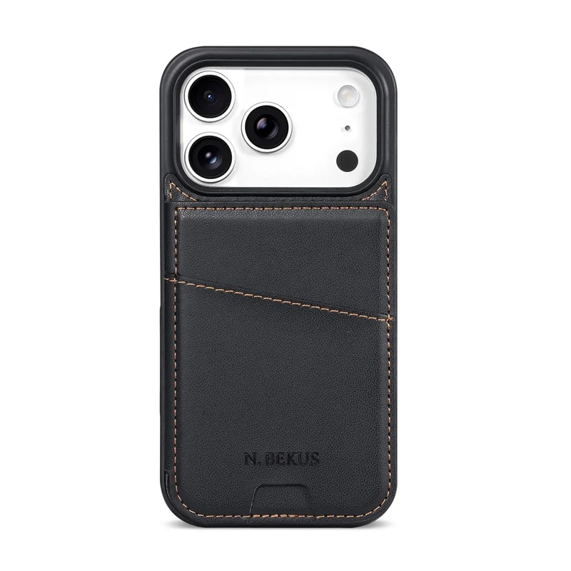 N.BEKUS P4 För iPhone 18 Pro Max / 17 Pro Max Hölse RFID-skydd Kortficka PU-läder + TPU Mobilskal med Fotpodd - Svart