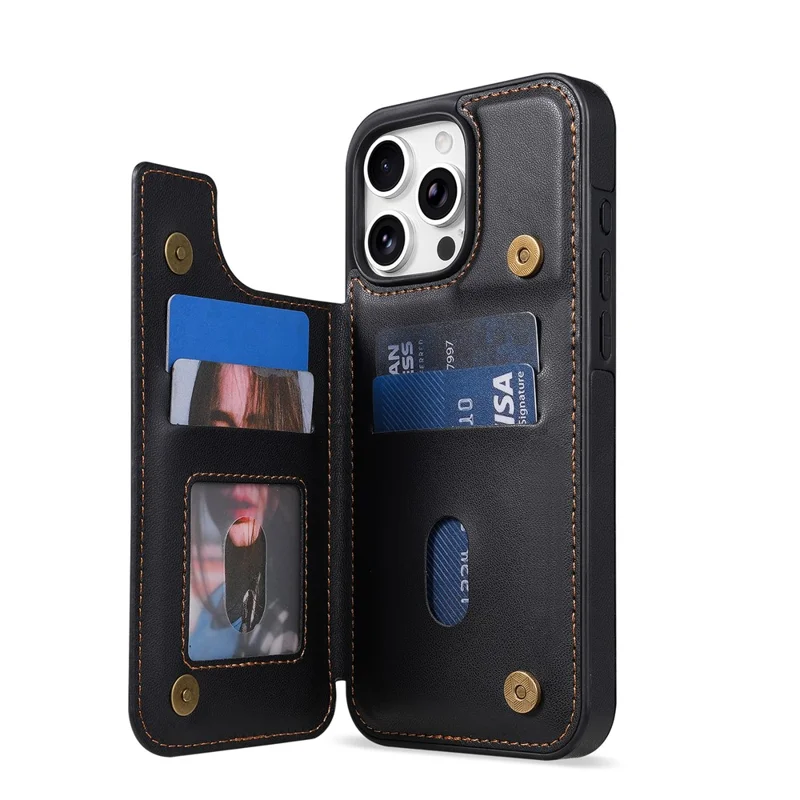 N.BEKUS P4 per iPhone 16 Pro Custodia con Pulsanti Magnetici in Pelle + TPU con Porta Carte e Supporto - Nero