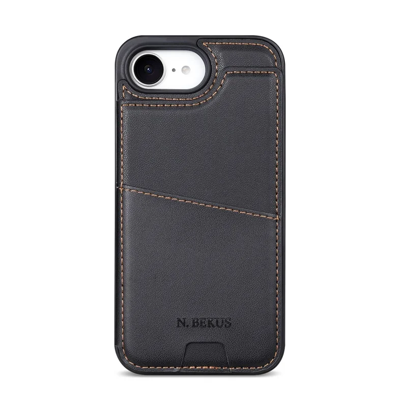 N.BEKUS P4 per iPhone 16e / 17e Custodia con Pulsanti Magnetici in Pelle + Cover in TPU con Porta Tessere e Supporto - Nero