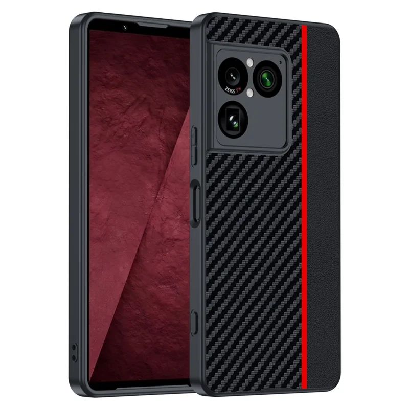 For Sony Xperia 1 VIII Case Leather + PC Hard Phone Cover Carbon Fiber Texture - Black / Red