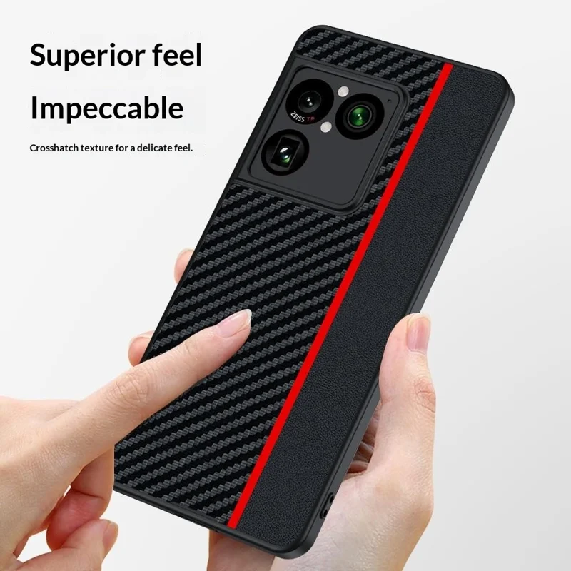For Sony Xperia 1 VIII Case Leather + PC Hard Phone Cover Carbon Fiber Texture - Black / Red