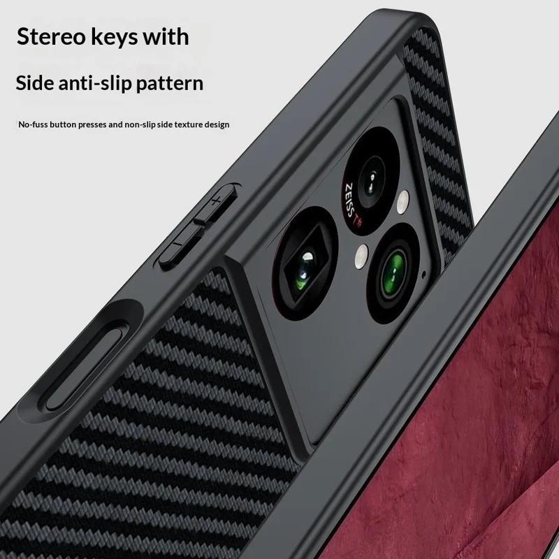 For Sony Xperia 1 VIII Case Leather + PC Hard Phone Cover Carbon Fiber Texture - Black / Red