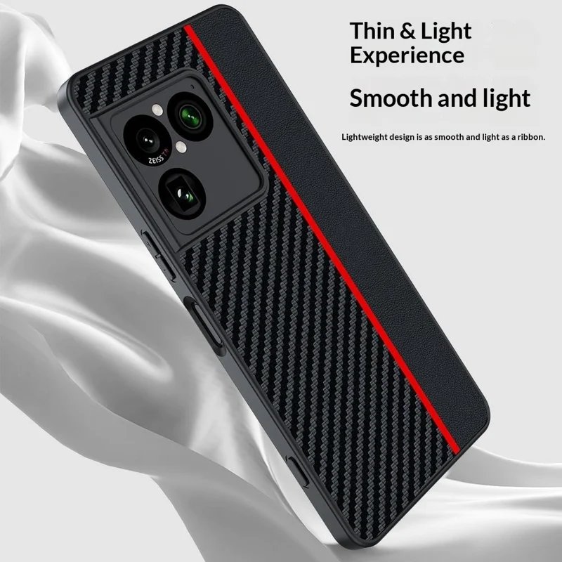 For Sony Xperia 1 VIII Case Leather + PC Hard Phone Cover Carbon Fiber Texture - Black / Red