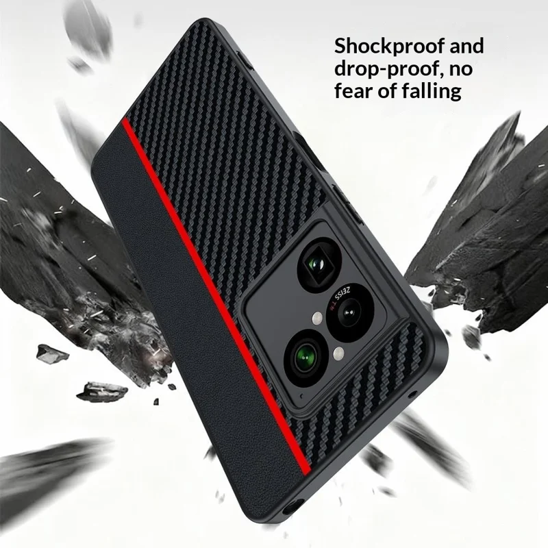 For Sony Xperia 1 VIII Case Leather + PC Hard Phone Cover Carbon Fiber Texture - Black / Red