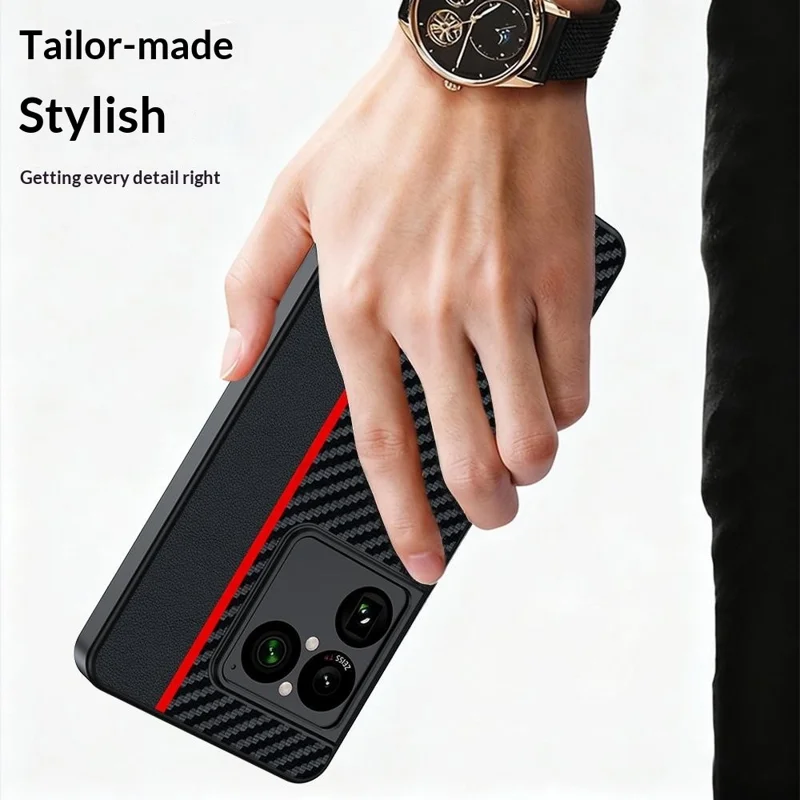 For Sony Xperia 1 VIII Case Leather + PC Hard Phone Cover Carbon Fiber Texture - Black / Red