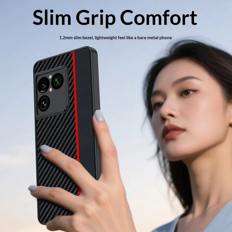 For Sony Xperia 1 VIII Case Leather + PC Hard Phone Cover Carbon Fiber Texture - Black / Red