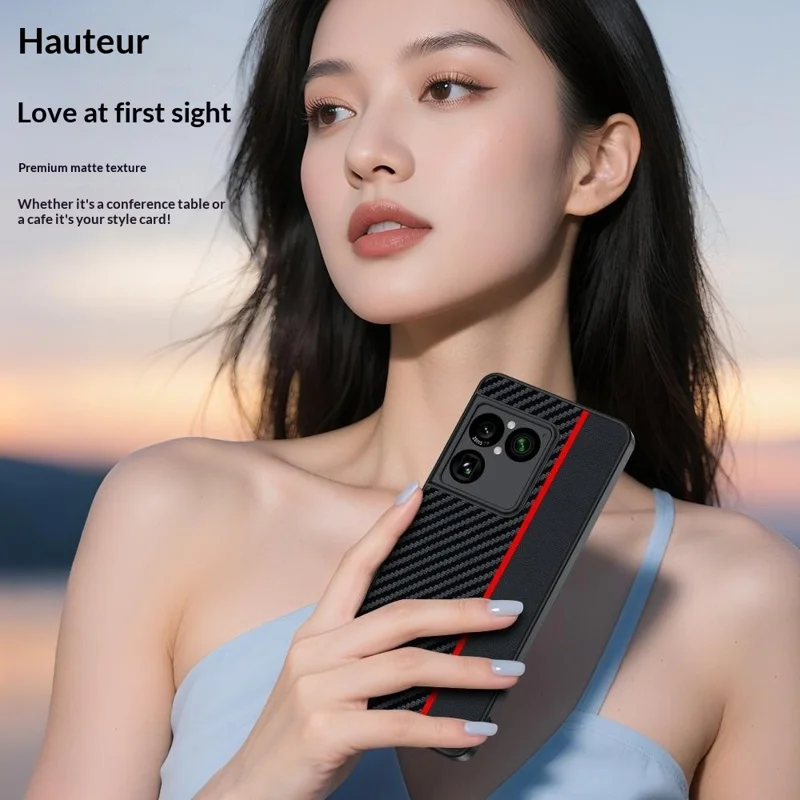 For Sony Xperia 1 VIII Case Leather + PC Hard Phone Cover Carbon Fiber Texture - Black / Red