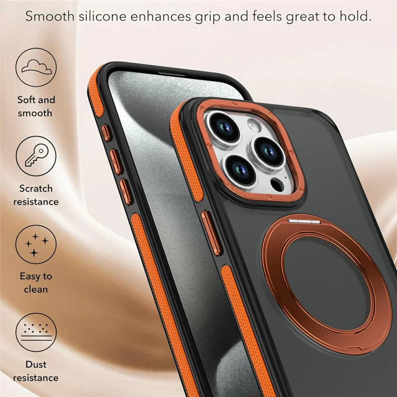 For iPhone 12  /  iPhone 12 Pro Magnetic Case Double Color Rotating Ring Kickstand PC + TPU Phone Cover - Orange