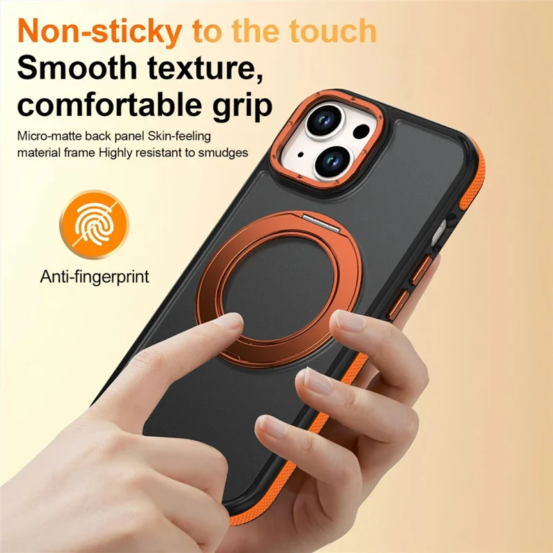 For iPhone 13  /  14 Magnetisk Hylse Dobbelt Farve Roterende Ring Stand PC + TPU Telefondækk - Orange