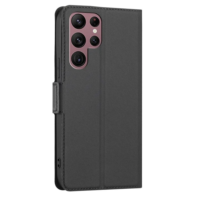 Pour Samsung Galaxy S23 Ultra Twill Texture Full Protection Phone Cover Stand PU Leather Ultra Thin Flip Cover Card Holder - Noir