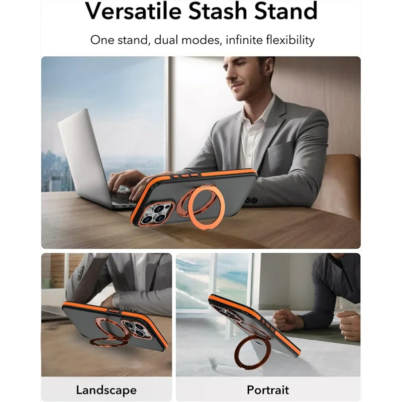 For iPhone 13 Pro Magnetic Case Double Color Rotating Ring Kickstand PC + TPU Phone Cover - Orange