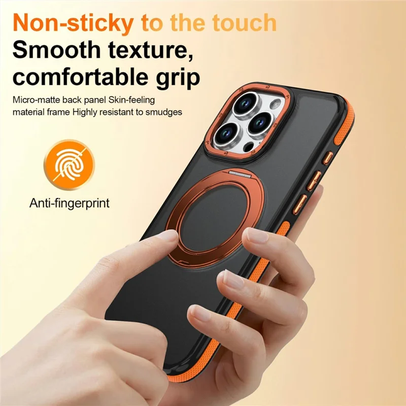 For iPhone 13 Pro Max Magnetic Case Double Color Rotating Ring Kickstand PC + TPU Phone Cover - Orange