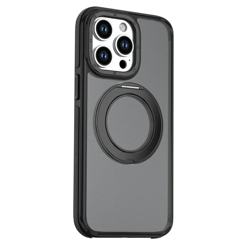 For iPhone 13 Pro Max Magnetic Case Double Color Rotating Ring Kickstand PC + TPU Phone Cover - Black