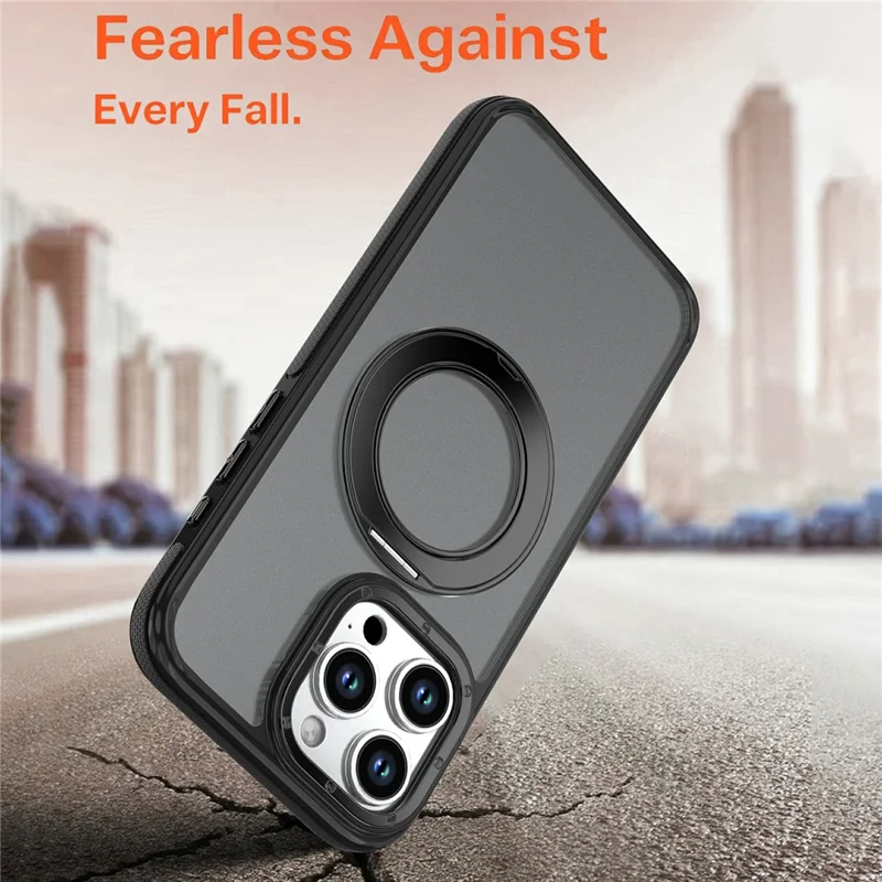 For iPhone 13 Pro Max Magnetic Case Double Color Rotating Ring Kickstand PC + TPU Phone Cover - Black