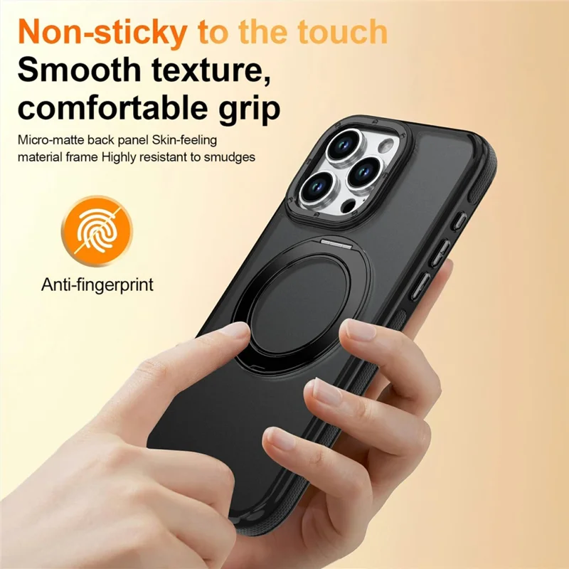 For iPhone 13 Pro Max Magnetic Case Double Color Rotating Ring Kickstand PC + TPU Phone Cover - Black