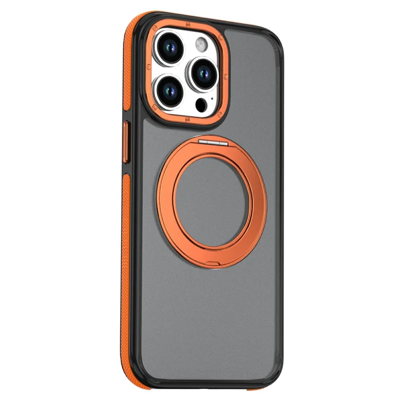 Магнитный чехол для iPhone 14 Pro двухцветный с поворотным кольцом-подставкой PC + TPU чехол-накладка — Оранжевый