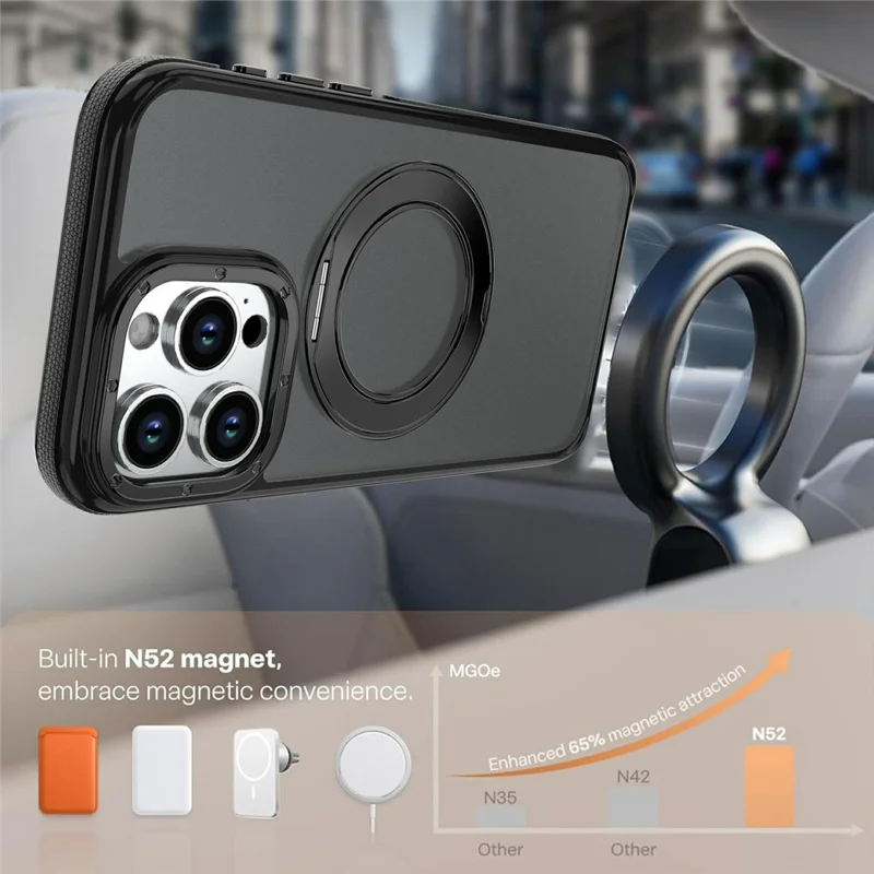 For iPhone 14 Pro Magnetic Case Double Color Rotating Ring Kickstand PC + TPU Phone Cover - Black