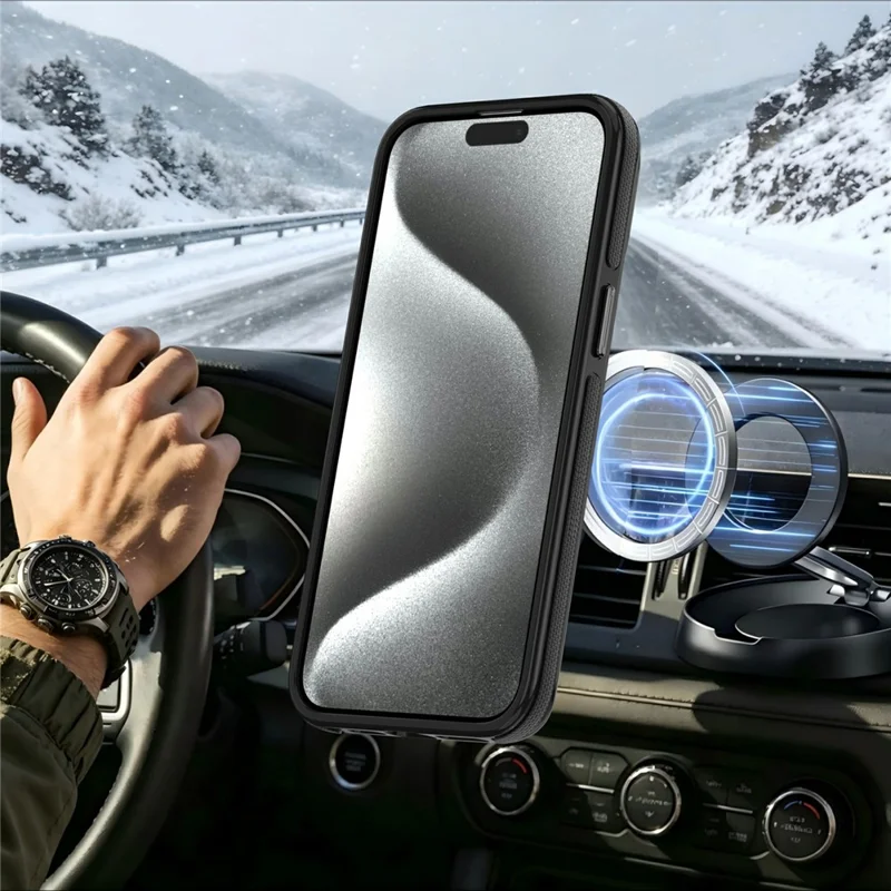 For iPhone 14 Pro Magnetic Case Double Color Rotating Ring Kickstand PC + TPU Phone Cover - Black