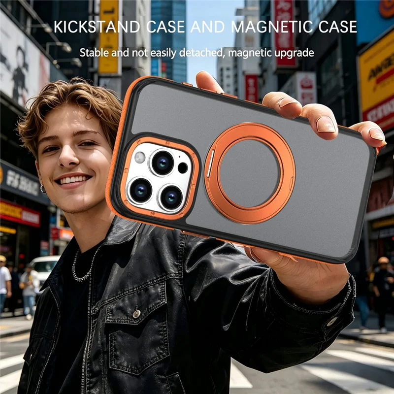 Für iPhone 14 Pro Max Magnetische Hülle Zweifarbige Drehbare Ring-Ständer PC + TPU Handyhülle - Orange
