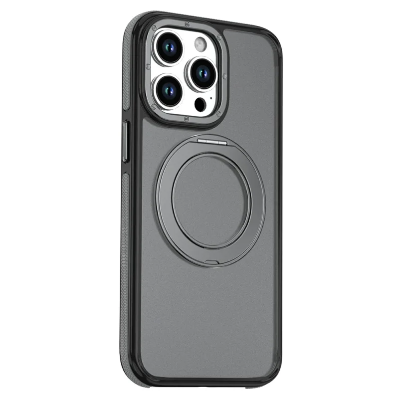 For iPhone 14 Pro Max Magnetic Case Double Color Rotating Ring Kickstand PC + TPU Phone Cover - Grey