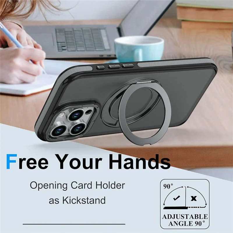 For iPhone 14 Pro Max Magnetic Case Double Color Rotating Ring Kickstand PC + TPU Phone Cover - Grey