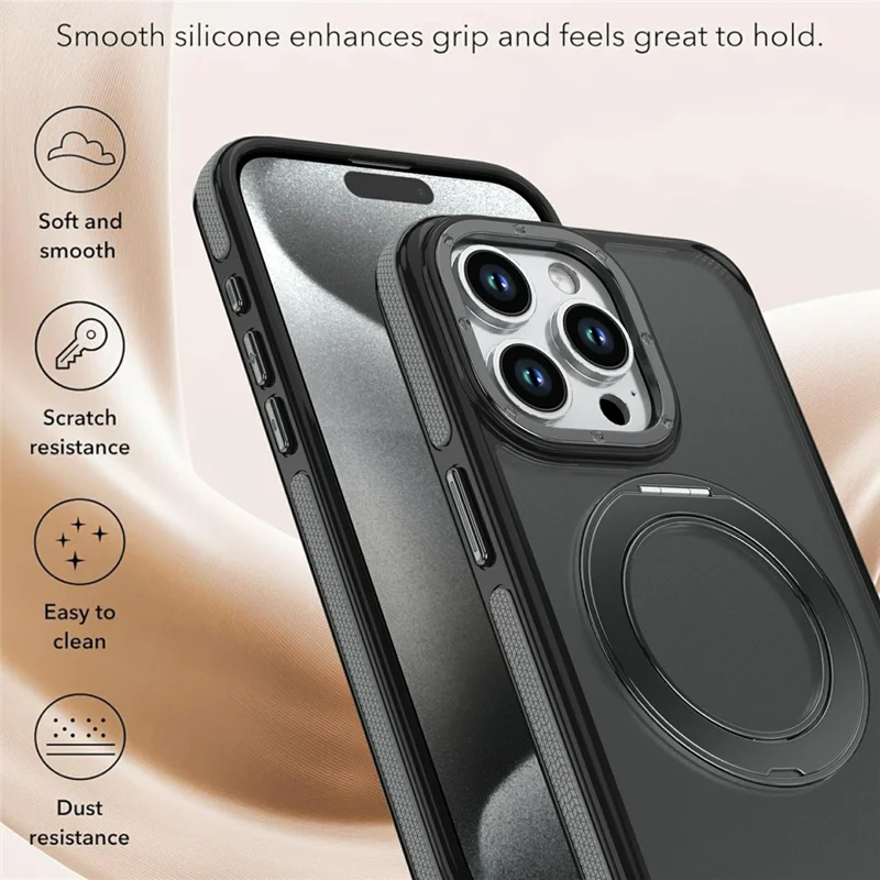 For iPhone 14 Pro Max Magnetic Case Double Color Rotating Ring Kickstand PC + TPU Phone Cover - Grey