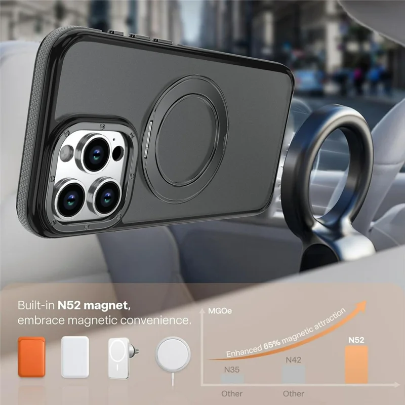 For iPhone 14 Pro Max Magnetic Case Double Color Rotating Ring Kickstand PC + TPU Phone Cover - Grey