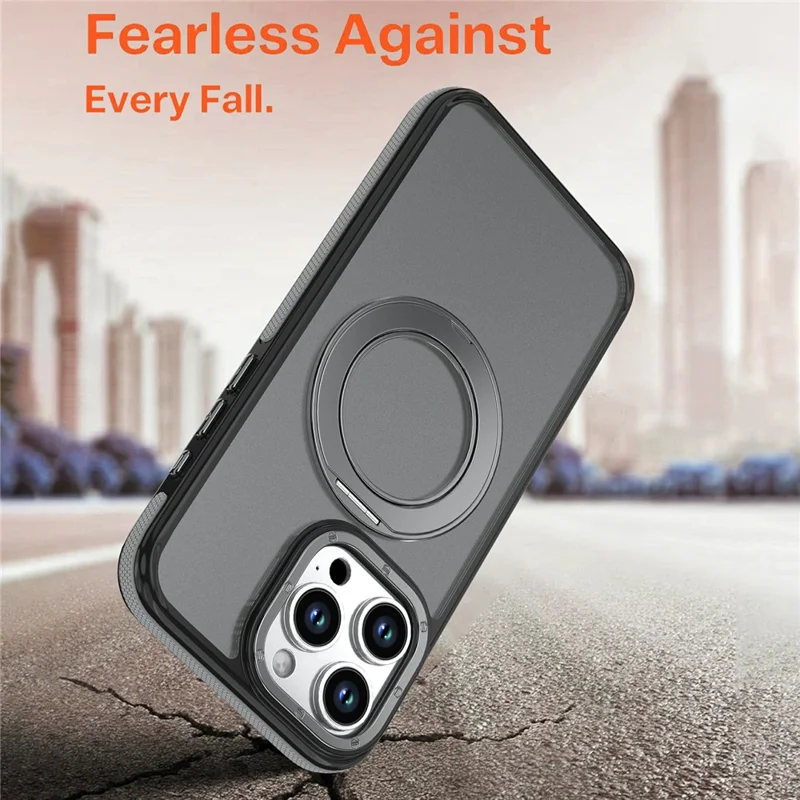 For iPhone 14 Pro Max Magnetic Case Double Color Rotating Ring Kickstand PC + TPU Phone Cover - Grey