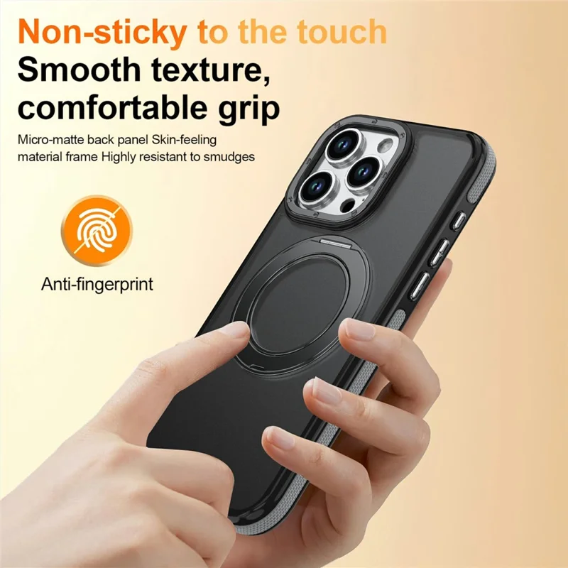 For iPhone 14 Pro Max Magnetic Case Double Color Rotating Ring Kickstand PC + TPU Phone Cover - Grey