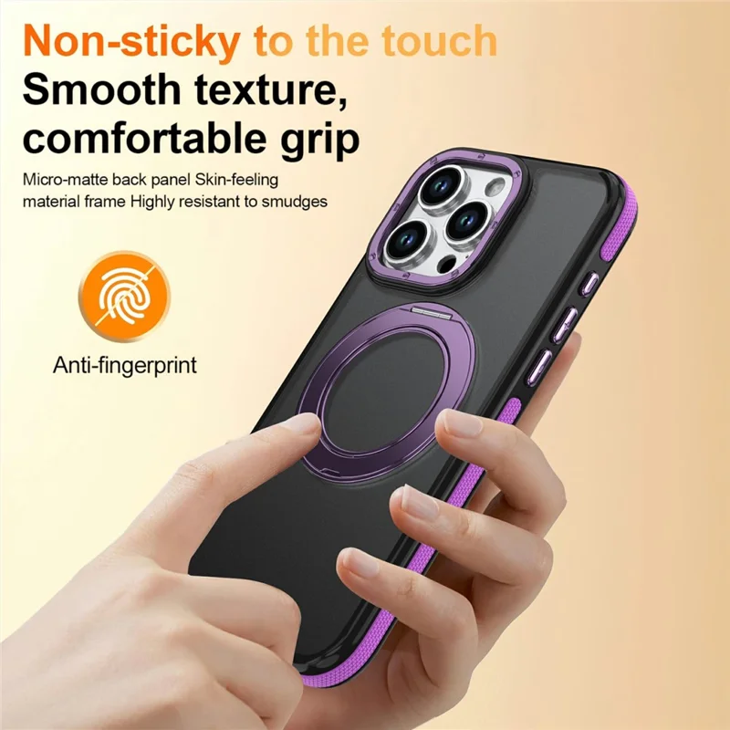 For iPhone 14 Pro Max Magnetic Case Double Color Rotating Ring Kickstand PC + TPU Phone Cover - Purple