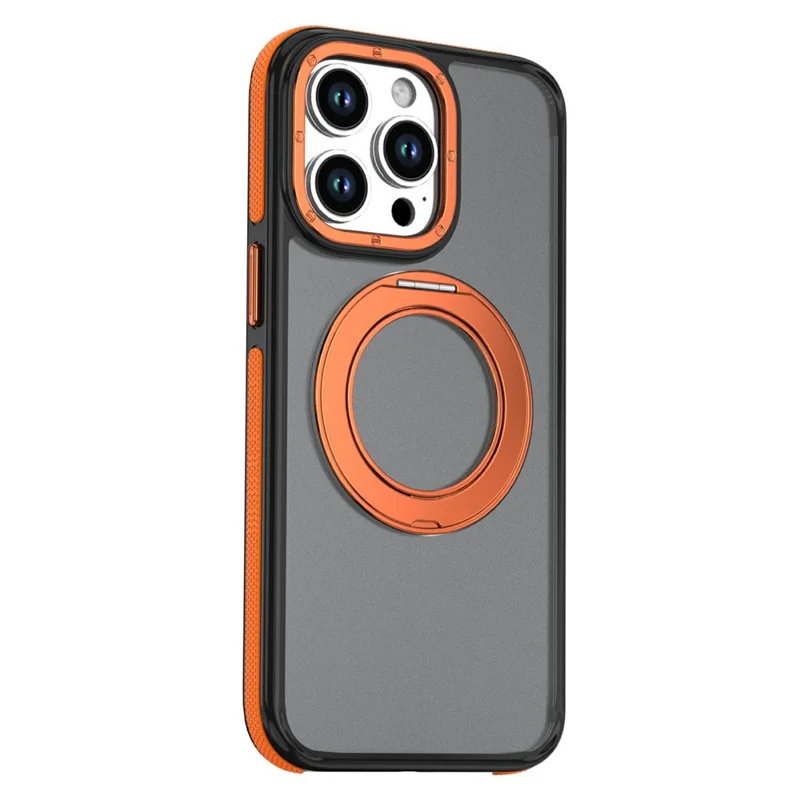 For iPhone 15 Pro Max Magnetic Case Double Color Rotating Ring Kickstand PC + TPU Phone Cover - Orange