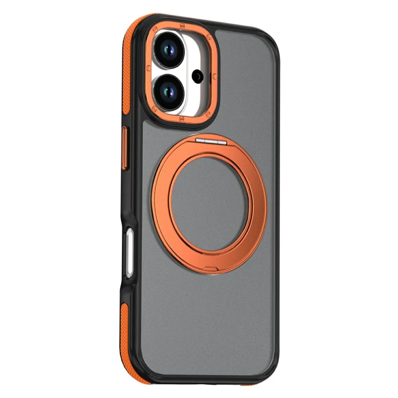 Voor iPhone 16 Magnetische Hoes Dubbele Kleur Draaibare Ring Stand PC + TPU Telefoonhoes - Oranje