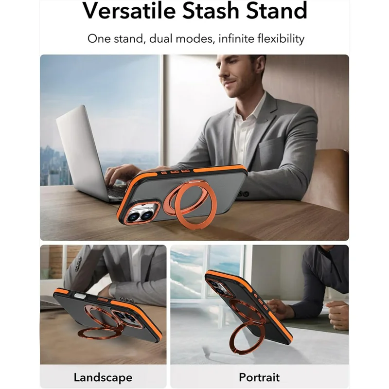 Voor iPhone 16 Magnetische Hoes Dubbele Kleur Draaibare Ring Stand PC + TPU Telefoonhoes - Oranje