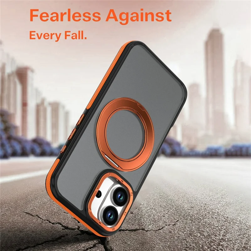 Voor iPhone 16 Magnetische Hoes Dubbele Kleur Draaibare Ring Stand PC + TPU Telefoonhoes - Oranje