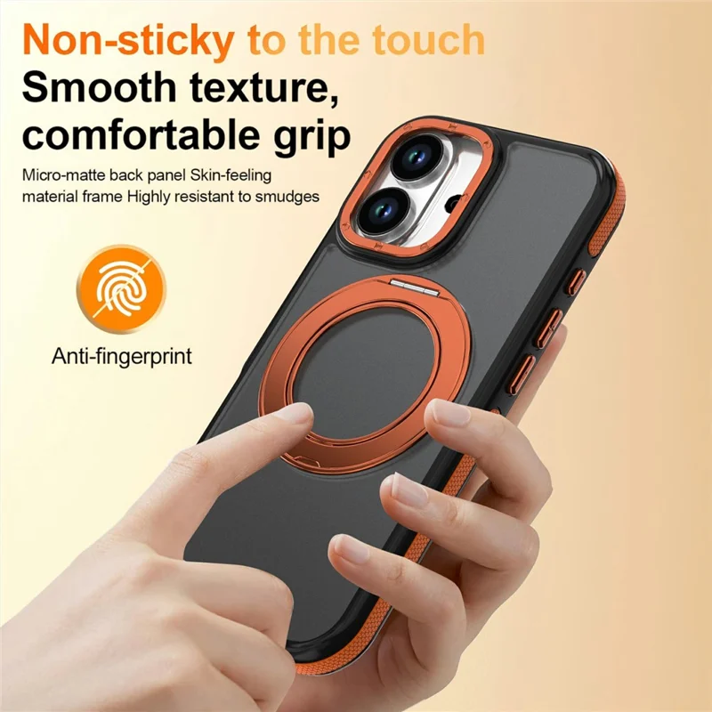 Voor iPhone 16 Magnetische Hoes Dubbele Kleur Draaibare Ring Stand PC + TPU Telefoonhoes - Oranje