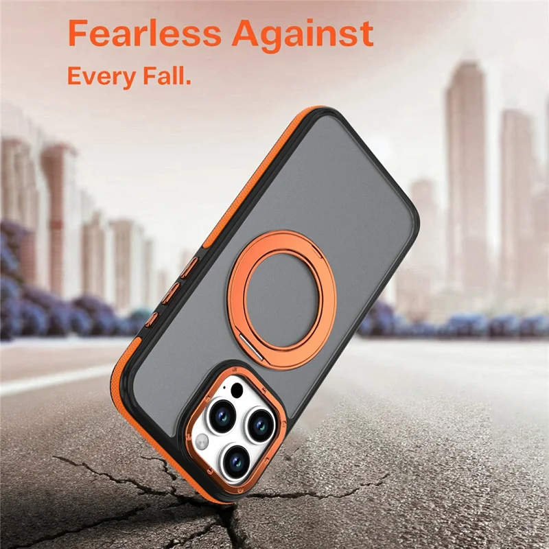 Magnetisk mobilskal med dubbel färg och roterande ställ för iPhone 16 Pro Max, PC + TPU, Orange