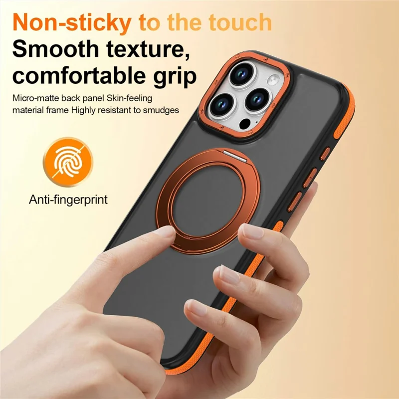 Magnetisk mobilskal med dubbel färg och roterande ställ för iPhone 16 Pro Max, PC + TPU, Orange