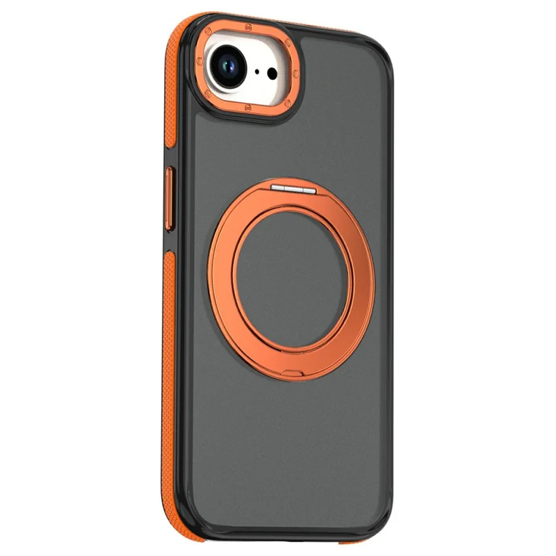 För iPhone 16e / 17e Magnetisk Fodral Dubbelfärg Rotationsring Stativ PC + TPU Mobilskal - Orange