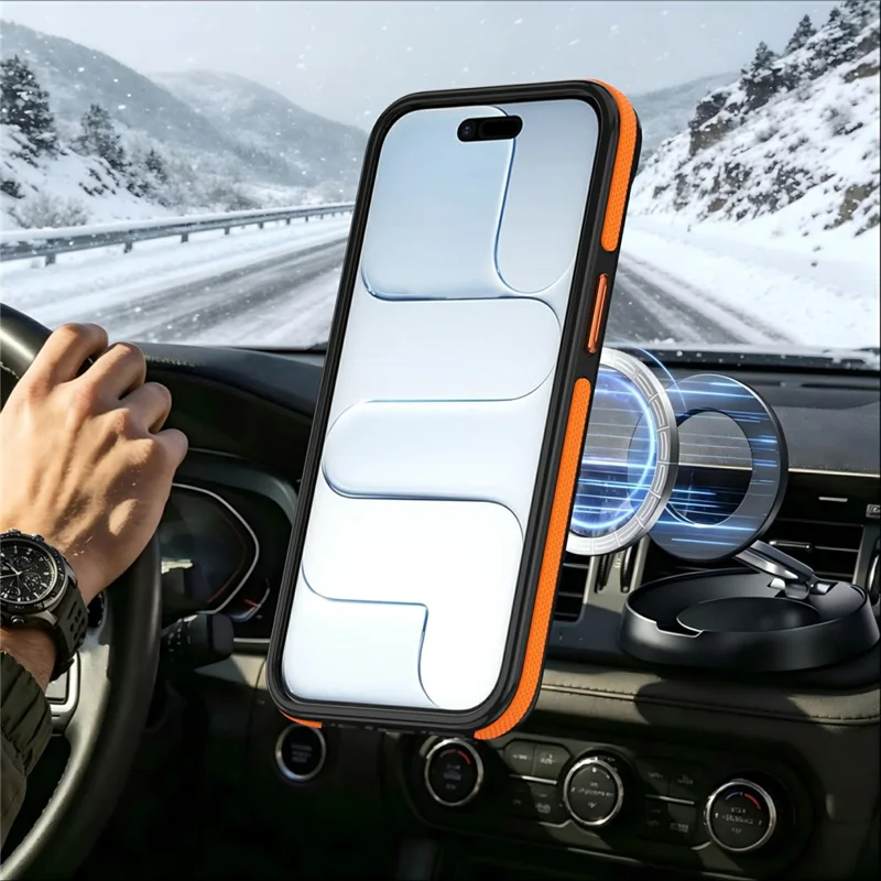 För iPhone 16e / 17e Magnetisk Fodral Dubbelfärg Rotationsring Stativ PC + TPU Mobilskal - Orange