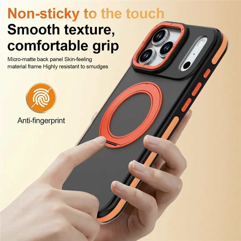 För iPhone 17 Pro Magnetisk Hölje Dubbel Färg Rotationsring Fällbar Stöd PC + TPU Telefonhölje - Orange