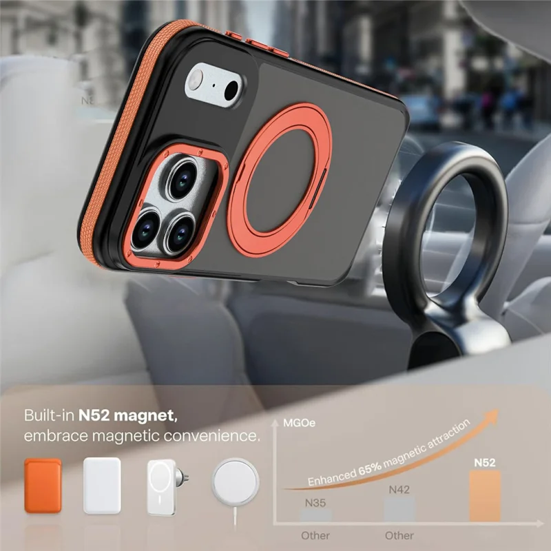 För iPhone 17 Pro Max Magnetisk Skal Dubbelfärg Rotationsring Fodral PC + TPU Telefonhölse - Orange