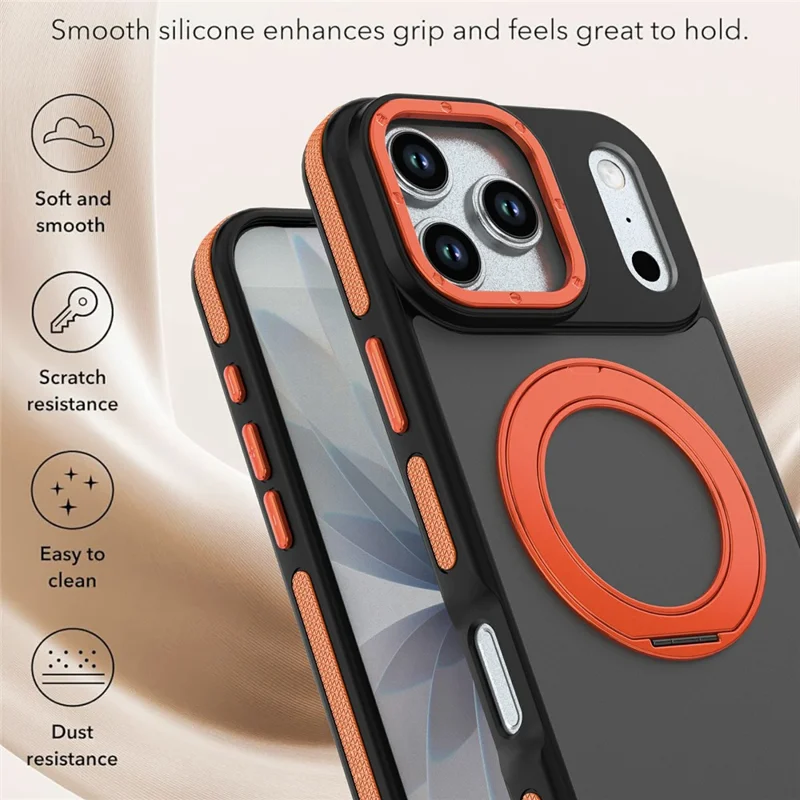 För iPhone 17 Pro Max Magnetisk Skal Dubbelfärg Rotationsring Fodral PC + TPU Telefonhölse - Orange