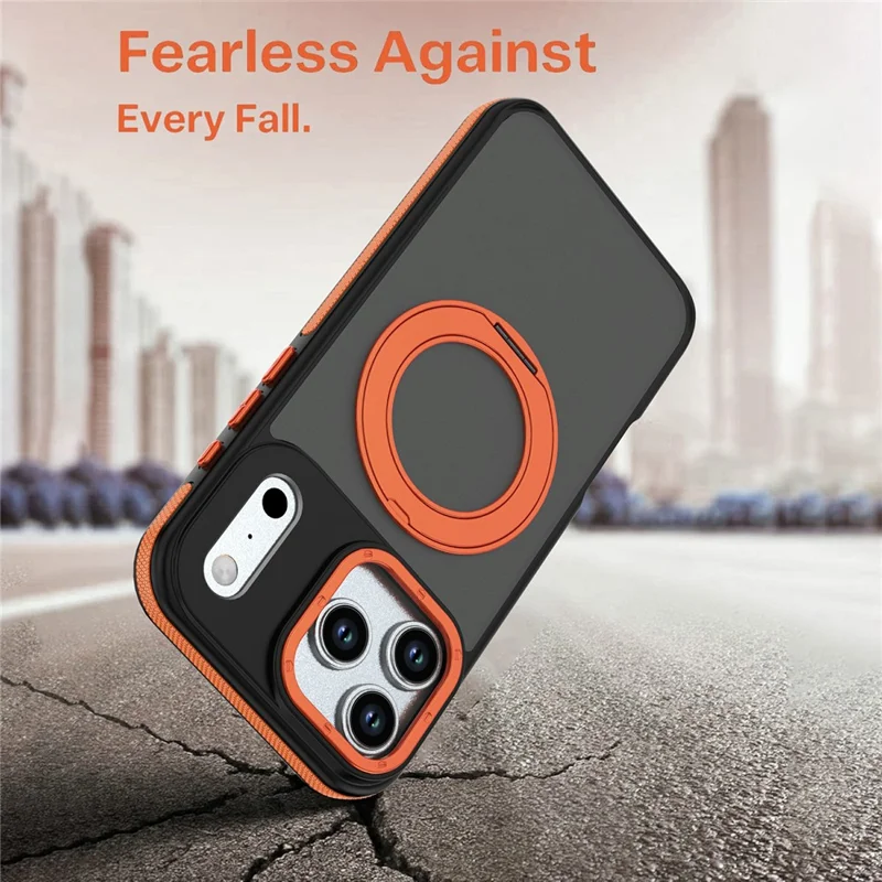 För iPhone 17 Pro Max Magnetisk Skal Dubbelfärg Rotationsring Fodral PC + TPU Telefonhölse - Orange