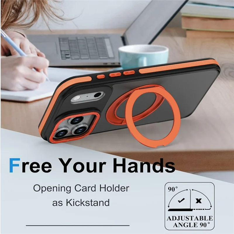 För iPhone 17 Pro Max Magnetisk Skal Dubbelfärg Rotationsring Fodral PC + TPU Telefonhölse - Orange