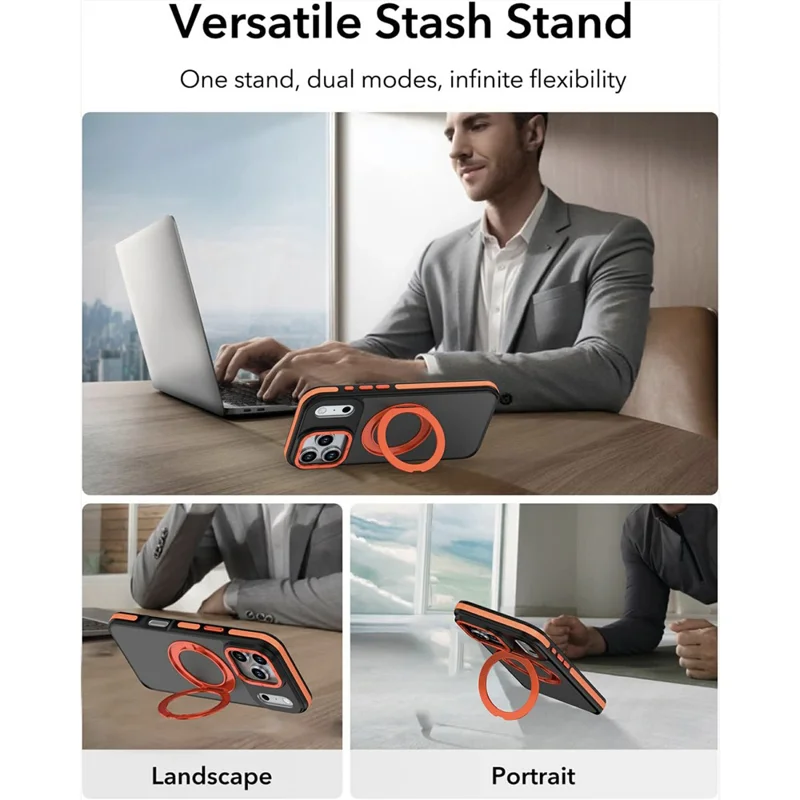 För iPhone 17 Pro Max Magnetisk Skal Dubbelfärg Rotationsring Fodral PC + TPU Telefonhölse - Orange