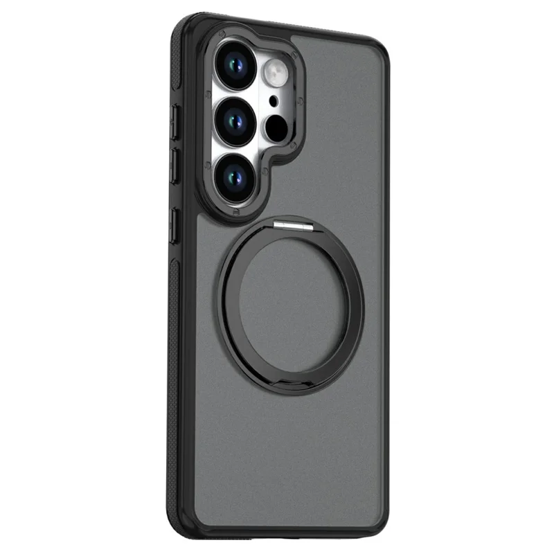 For Samsung Galaxy S23 Ultra Magnetic Case Double Color Rotating Ring Kickstand PC + TPU Phone Cover - Black