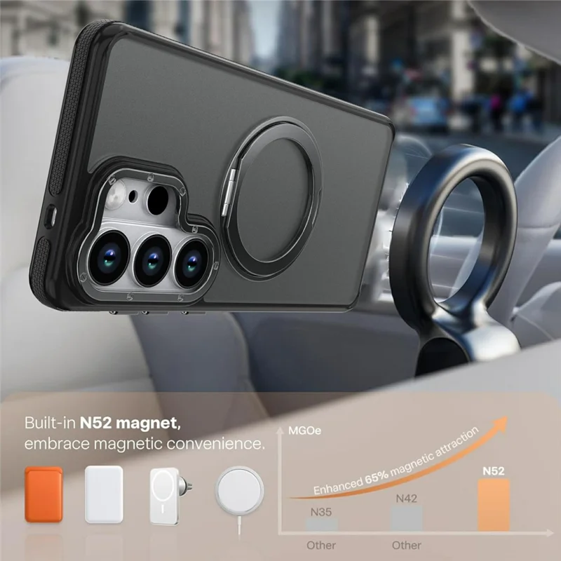 For Samsung Galaxy S23 Ultra Magnetic Case Double Color Rotating Ring Kickstand PC + TPU Phone Cover - Black