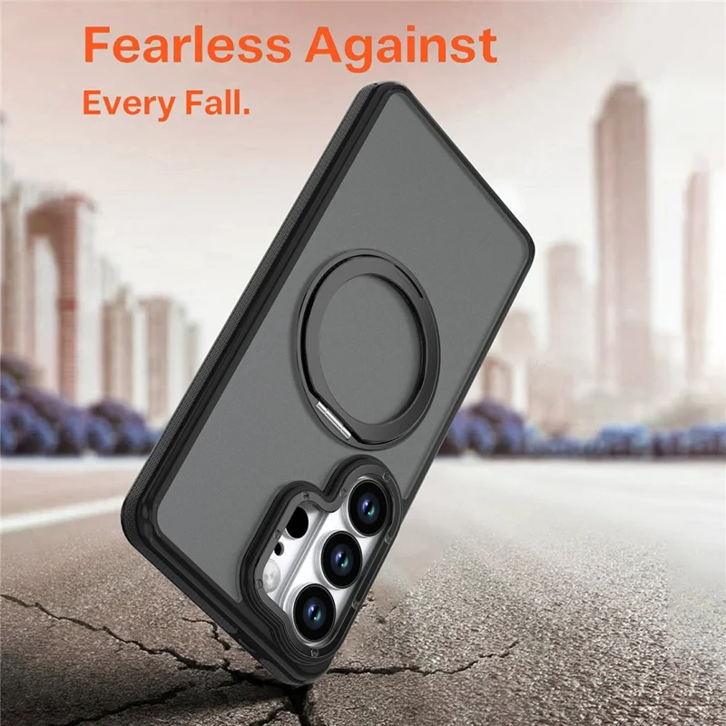 For Samsung Galaxy S23 Ultra Magnetic Case Double Color Rotating Ring Kickstand PC + TPU Phone Cover - Black